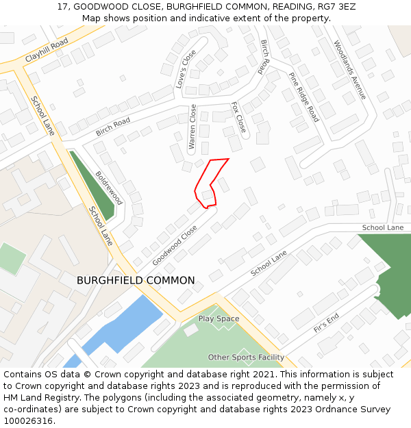 17, GOODWOOD CLOSE, BURGHFIELD COMMON, READING, RG7 3EZ: Location map and indicative extent of plot