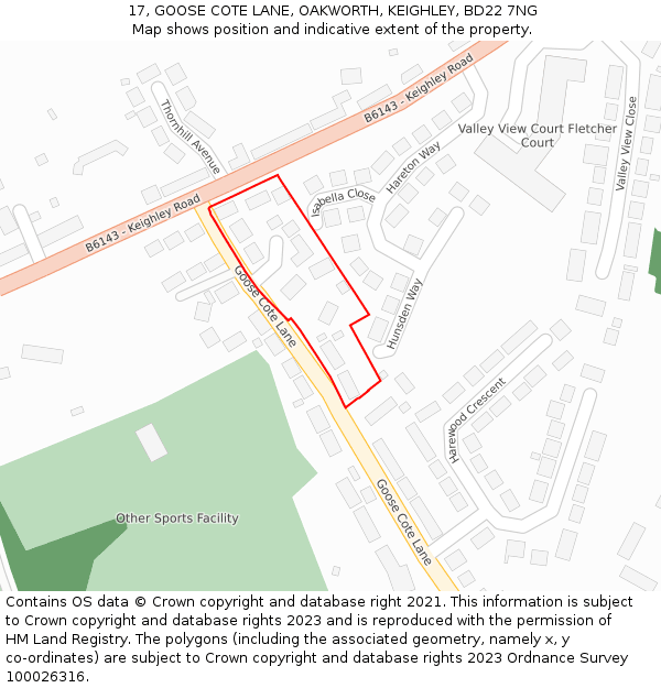 17, GOOSE COTE LANE, OAKWORTH, KEIGHLEY, BD22 7NG: Location map and indicative extent of plot