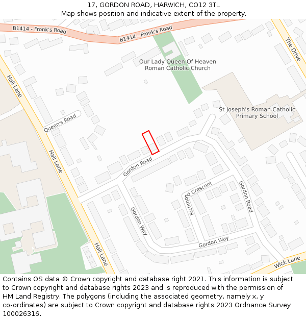 17, GORDON ROAD, HARWICH, CO12 3TL: Location map and indicative extent of plot