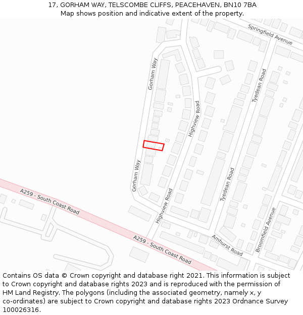 17, GORHAM WAY, TELSCOMBE CLIFFS, PEACEHAVEN, BN10 7BA: Location map and indicative extent of plot