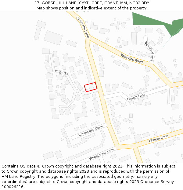 17, GORSE HILL LANE, CAYTHORPE, GRANTHAM, NG32 3DY: Location map and indicative extent of plot