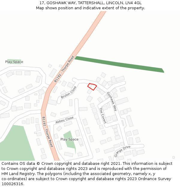 17, GOSHAWK WAY, TATTERSHALL, LINCOLN, LN4 4GL: Location map and indicative extent of plot