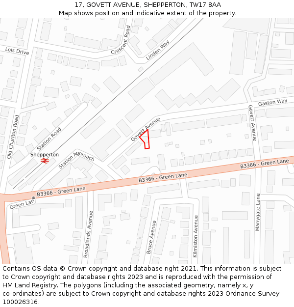 17, GOVETT AVENUE, SHEPPERTON, TW17 8AA: Location map and indicative extent of plot