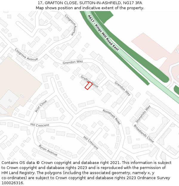 17, GRAFTON CLOSE, SUTTON-IN-ASHFIELD, NG17 3FA: Location map and indicative extent of plot