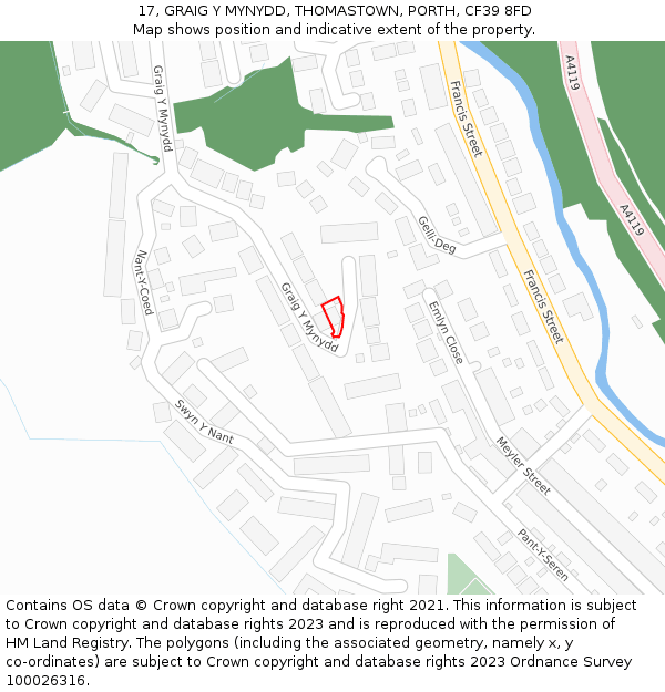 17, GRAIG Y MYNYDD, THOMASTOWN, PORTH, CF39 8FD: Location map and indicative extent of plot