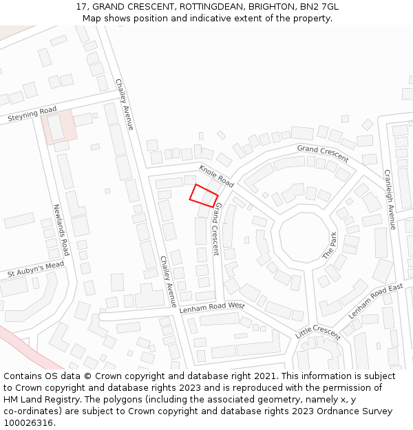 17, GRAND CRESCENT, ROTTINGDEAN, BRIGHTON, BN2 7GL: Location map and indicative extent of plot