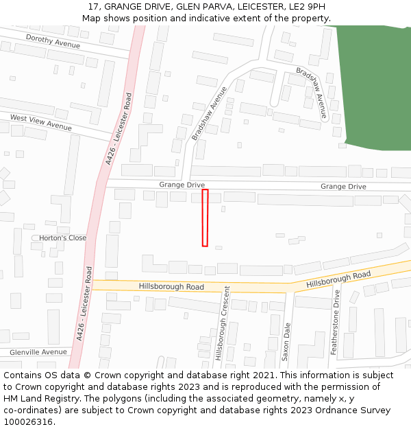 17, GRANGE DRIVE, GLEN PARVA, LEICESTER, LE2 9PH: Location map and indicative extent of plot