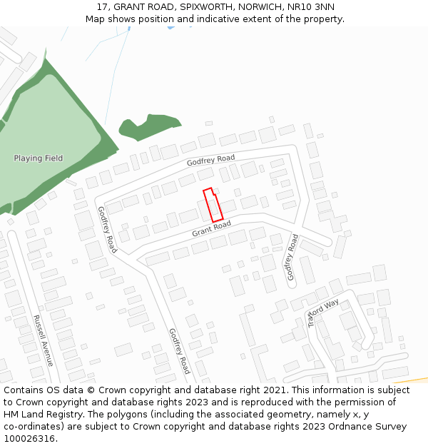 17, GRANT ROAD, SPIXWORTH, NORWICH, NR10 3NN: Location map and indicative extent of plot