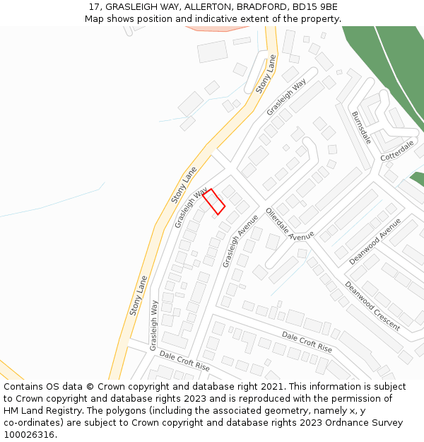 17, GRASLEIGH WAY, ALLERTON, BRADFORD, BD15 9BE: Location map and indicative extent of plot