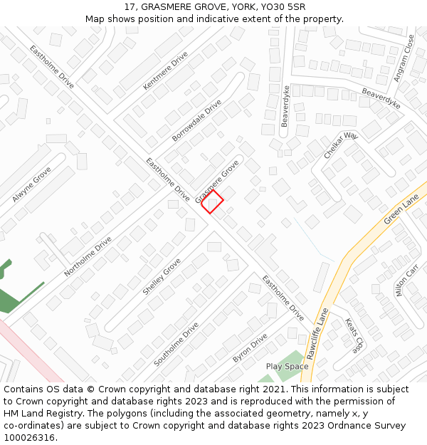 17, GRASMERE GROVE, YORK, YO30 5SR: Location map and indicative extent of plot