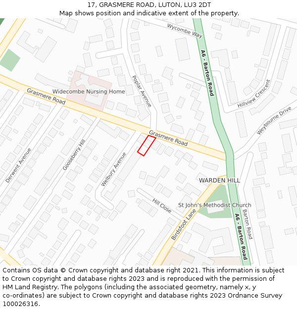 17, GRASMERE ROAD, LUTON, LU3 2DT: Location map and indicative extent of plot