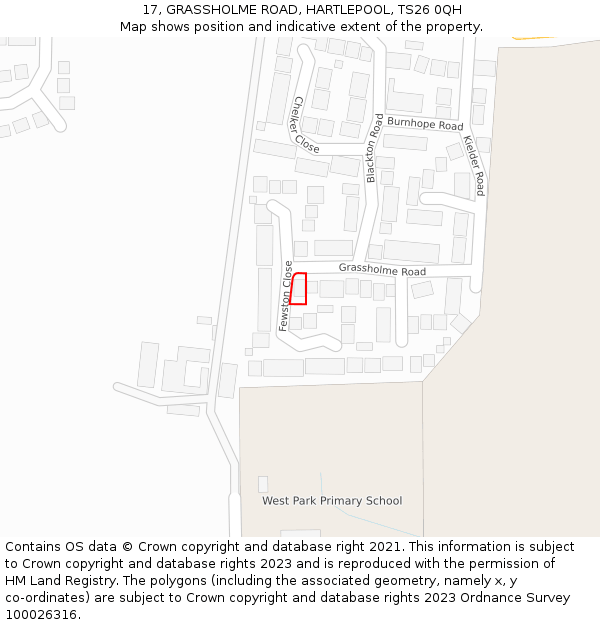 17, GRASSHOLME ROAD, HARTLEPOOL, TS26 0QH: Location map and indicative extent of plot