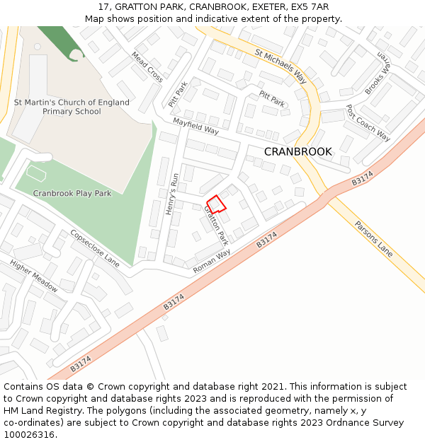 17, GRATTON PARK, CRANBROOK, EXETER, EX5 7AR: Location map and indicative extent of plot