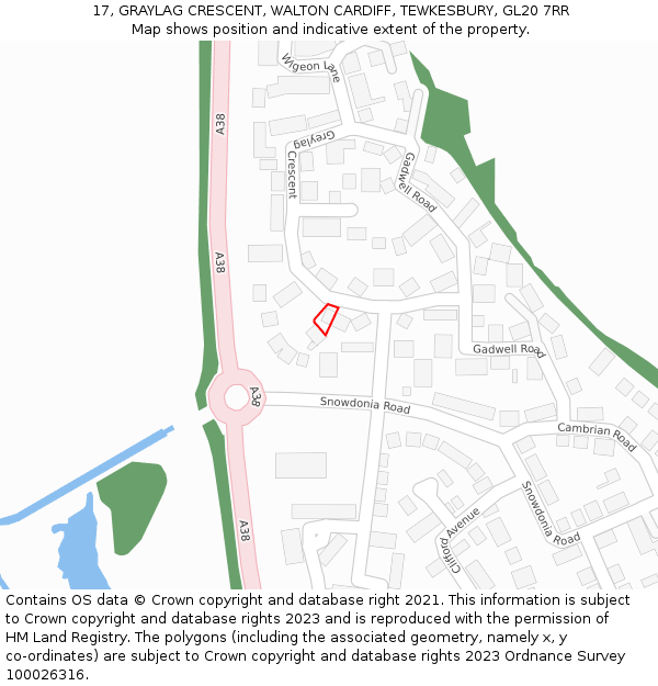 17, GRAYLAG CRESCENT, WALTON CARDIFF, TEWKESBURY, GL20 7RR: Location map and indicative extent of plot