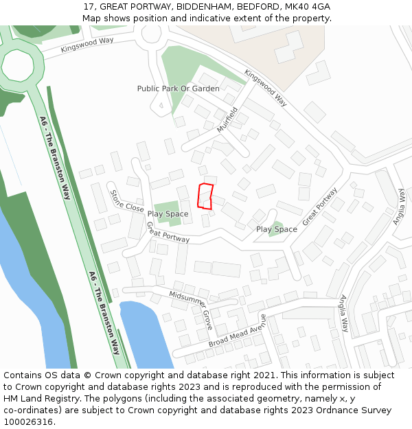 17, GREAT PORTWAY, BIDDENHAM, BEDFORD, MK40 4GA: Location map and indicative extent of plot