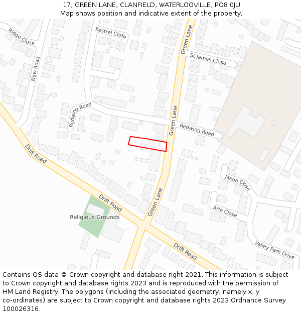 17, GREEN LANE, CLANFIELD, WATERLOOVILLE, PO8 0JU: Location map and indicative extent of plot