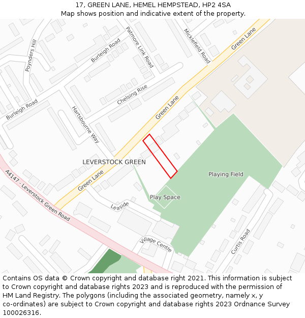 17, GREEN LANE, HEMEL HEMPSTEAD, HP2 4SA: Location map and indicative extent of plot