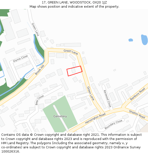 17, GREEN LANE, WOODSTOCK, OX20 1JZ: Location map and indicative extent of plot