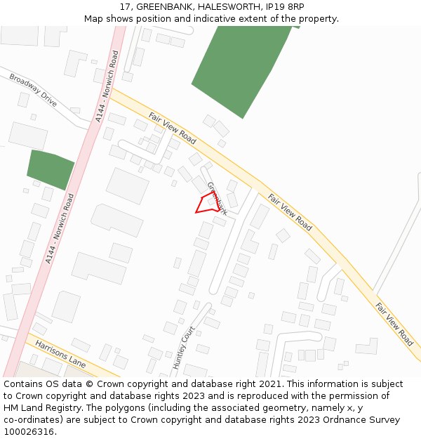 17, GREENBANK, HALESWORTH, IP19 8RP: Location map and indicative extent of plot