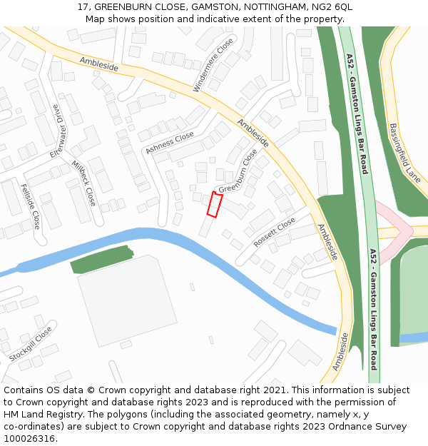 17, GREENBURN CLOSE, GAMSTON, NOTTINGHAM, NG2 6QL: Location map and indicative extent of plot