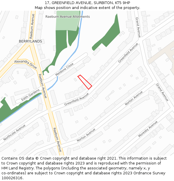 17, GREENFIELD AVENUE, SURBITON, KT5 9HP: Location map and indicative extent of plot