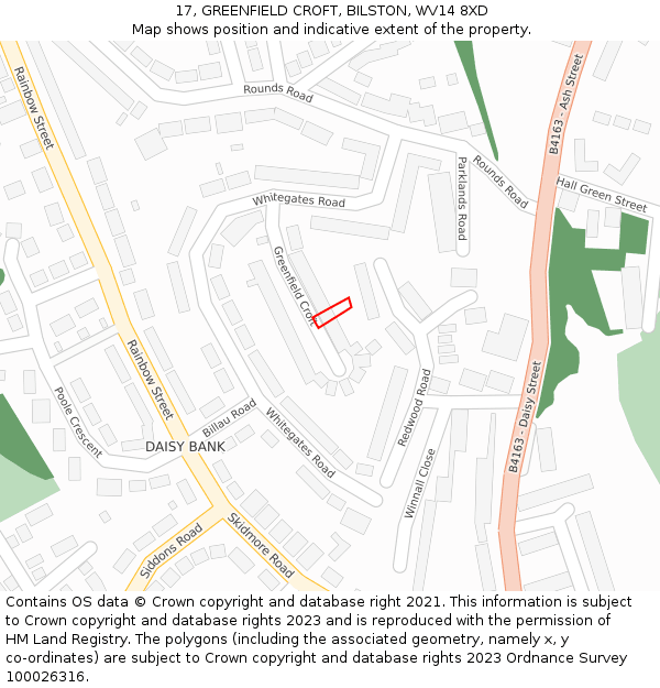 17, GREENFIELD CROFT, BILSTON, WV14 8XD: Location map and indicative extent of plot