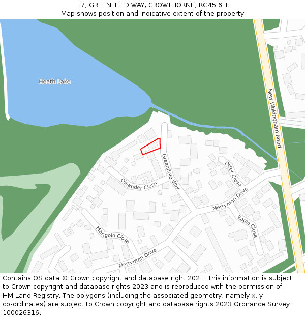 17, GREENFIELD WAY, CROWTHORNE, RG45 6TL: Location map and indicative extent of plot