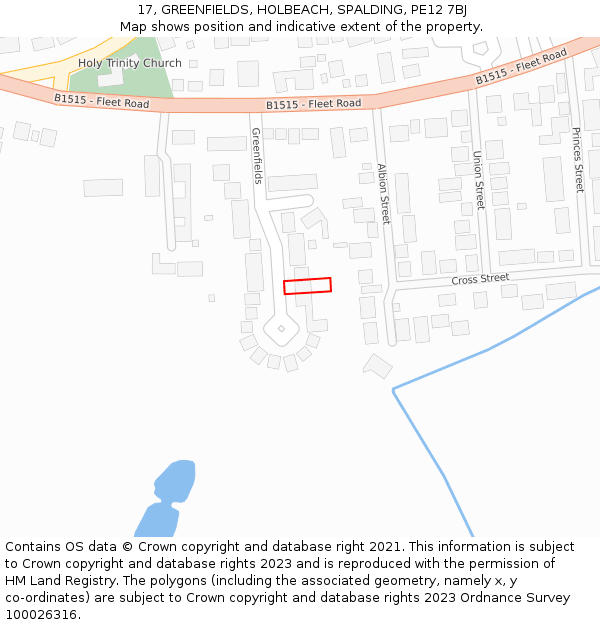 17, GREENFIELDS, HOLBEACH, SPALDING, PE12 7BJ: Location map and indicative extent of plot