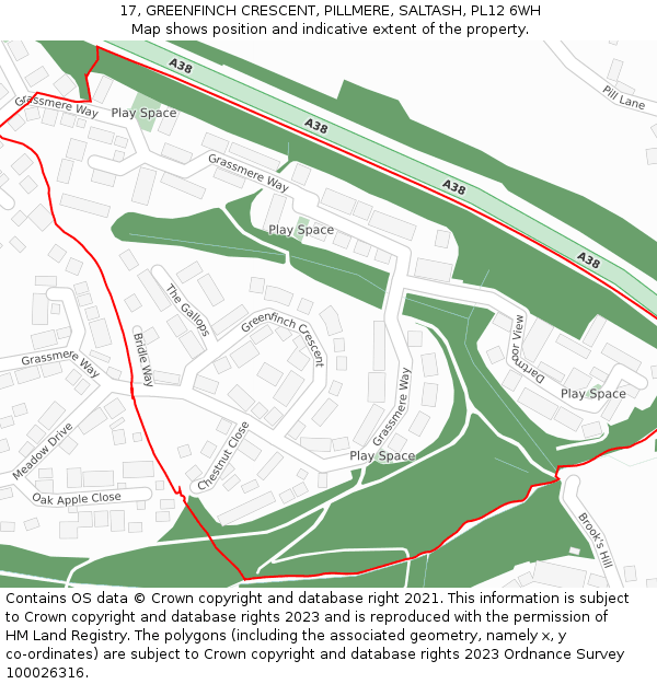 17, GREENFINCH CRESCENT, PILLMERE, SALTASH, PL12 6WH: Location map and indicative extent of plot