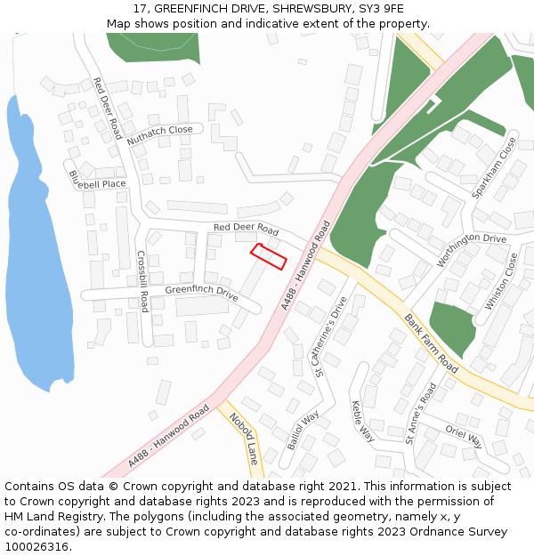 17, GREENFINCH DRIVE, SHREWSBURY, SY3 9FE: Location map and indicative extent of plot