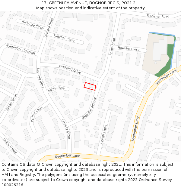 17, GREENLEA AVENUE, BOGNOR REGIS, PO21 3LH: Location map and indicative extent of plot