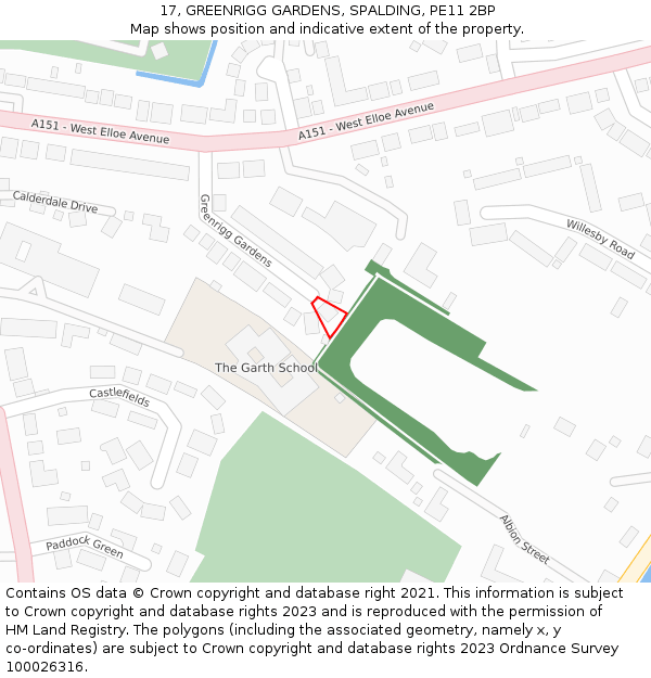 17, GREENRIGG GARDENS, SPALDING, PE11 2BP: Location map and indicative extent of plot