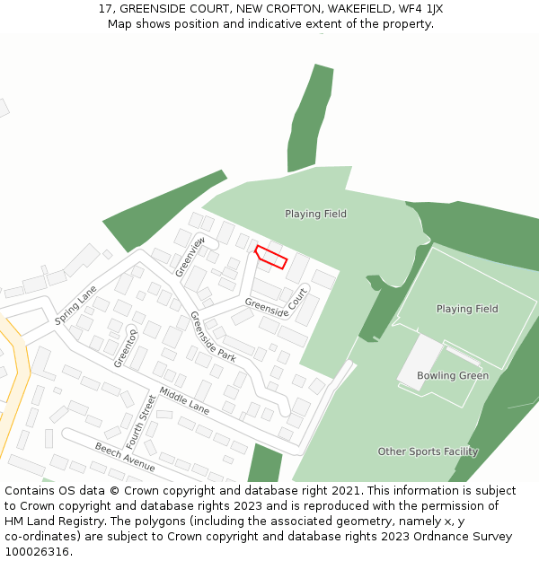 17, GREENSIDE COURT, NEW CROFTON, WAKEFIELD, WF4 1JX: Location map and indicative extent of plot
