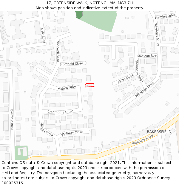 17, GREENSIDE WALK, NOTTINGHAM, NG3 7HJ: Location map and indicative extent of plot