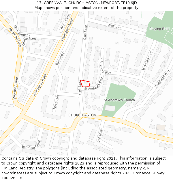 17, GREENVALE, CHURCH ASTON, NEWPORT, TF10 9JD: Location map and indicative extent of plot