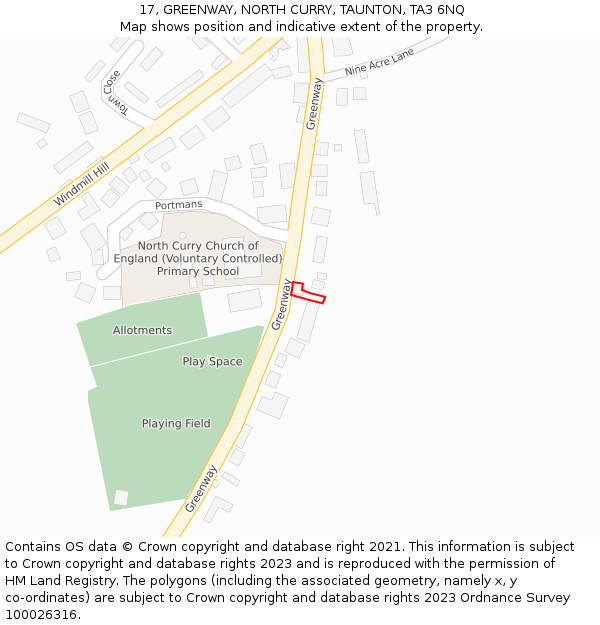 17, GREENWAY, NORTH CURRY, TAUNTON, TA3 6NQ: Location map and indicative extent of plot