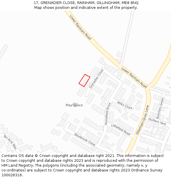 17, GRENADIER CLOSE, RAINHAM, GILLINGHAM, ME8 8NQ: Location map and indicative extent of plot