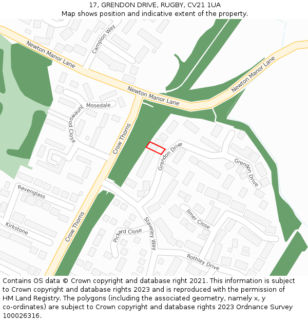 17, GRENDON DRIVE, RUGBY, CV21 1UA: Location map and indicative extent of plot