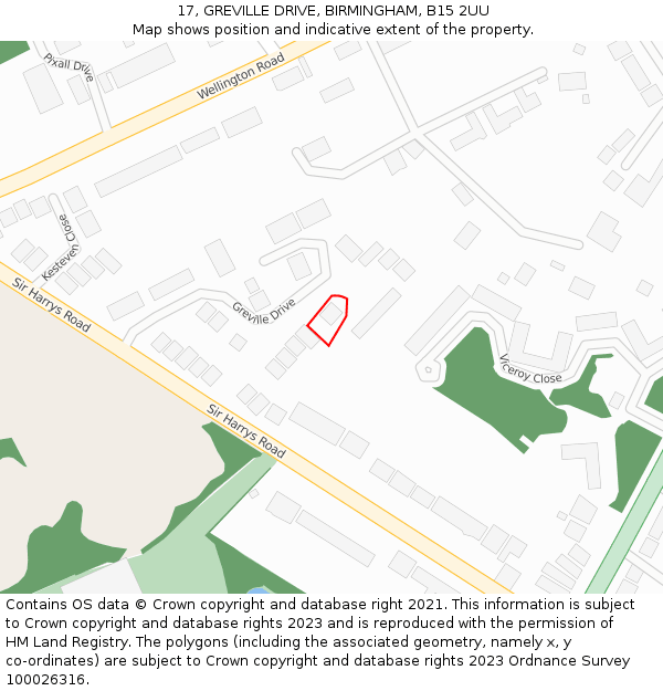 17, GREVILLE DRIVE, BIRMINGHAM, B15 2UU: Location map and indicative extent of plot