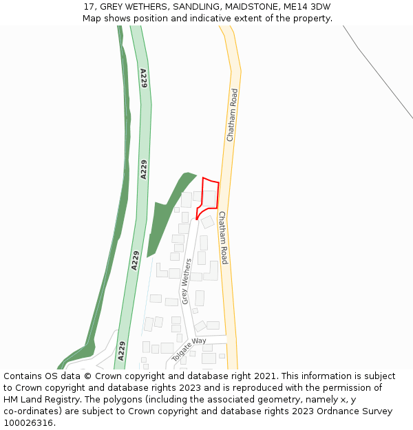 17, GREY WETHERS, SANDLING, MAIDSTONE, ME14 3DW: Location map and indicative extent of plot