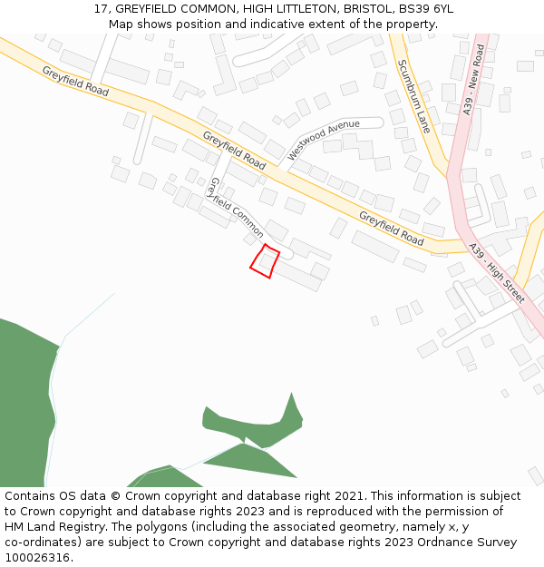 17, GREYFIELD COMMON, HIGH LITTLETON, BRISTOL, BS39 6YL: Location map and indicative extent of plot