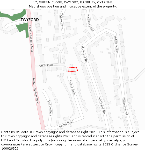 17, GRIFFIN CLOSE, TWYFORD, BANBURY, OX17 3HR: Location map and indicative extent of plot