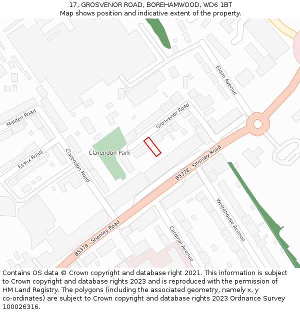 17, GROSVENOR ROAD, BOREHAMWOOD, WD6 1BT: Location map and indicative extent of plot