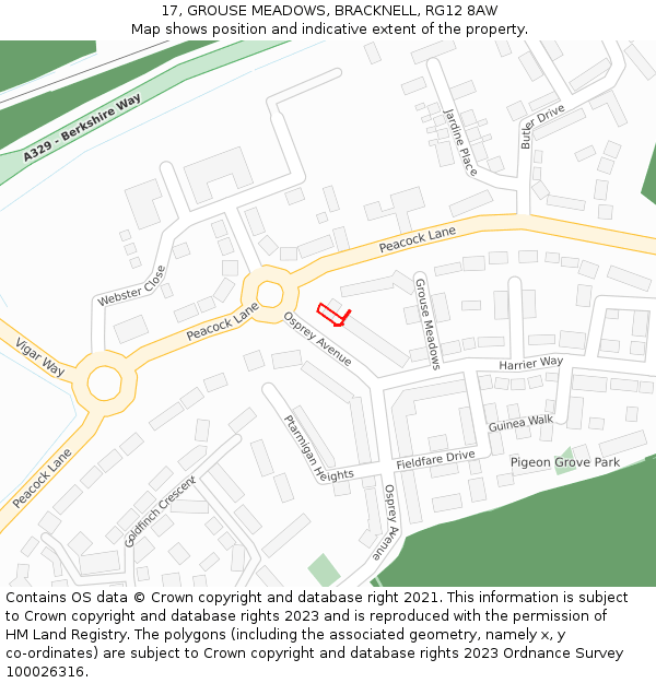 17, GROUSE MEADOWS, BRACKNELL, RG12 8AW: Location map and indicative extent of plot