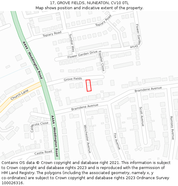 17, GROVE FIELDS, NUNEATON, CV10 0TL: Location map and indicative extent of plot