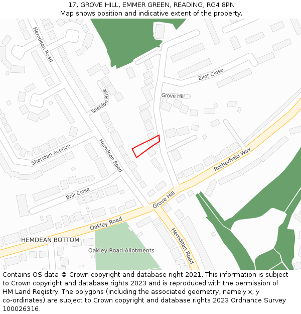 17, GROVE HILL, EMMER GREEN, READING, RG4 8PN: Location map and indicative extent of plot