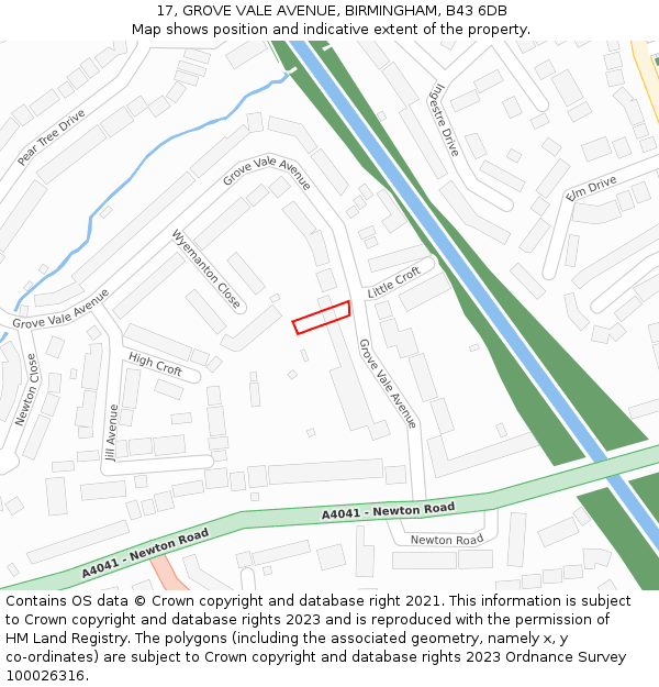 17, GROVE VALE AVENUE, BIRMINGHAM, B43 6DB: Location map and indicative extent of plot