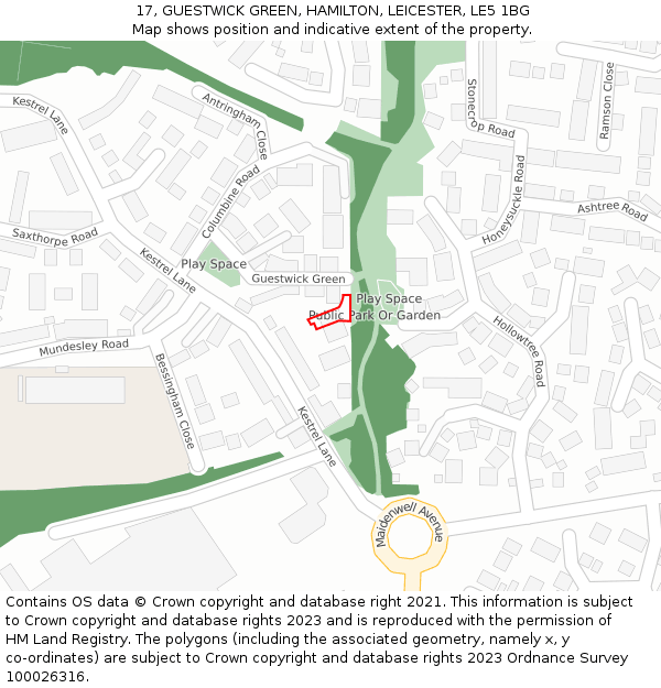 17, GUESTWICK GREEN, HAMILTON, LEICESTER, LE5 1BG: Location map and indicative extent of plot