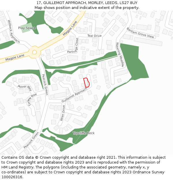 17, GUILLEMOT APPROACH, MORLEY, LEEDS, LS27 8UY: Location map and indicative extent of plot