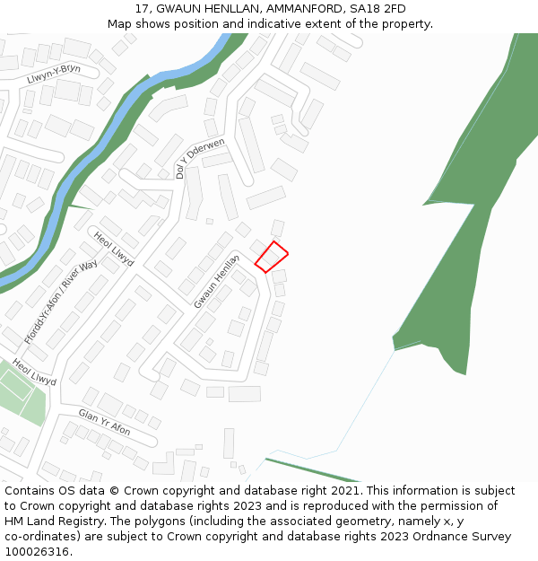 17, GWAUN HENLLAN, AMMANFORD, SA18 2FD: Location map and indicative extent of plot
